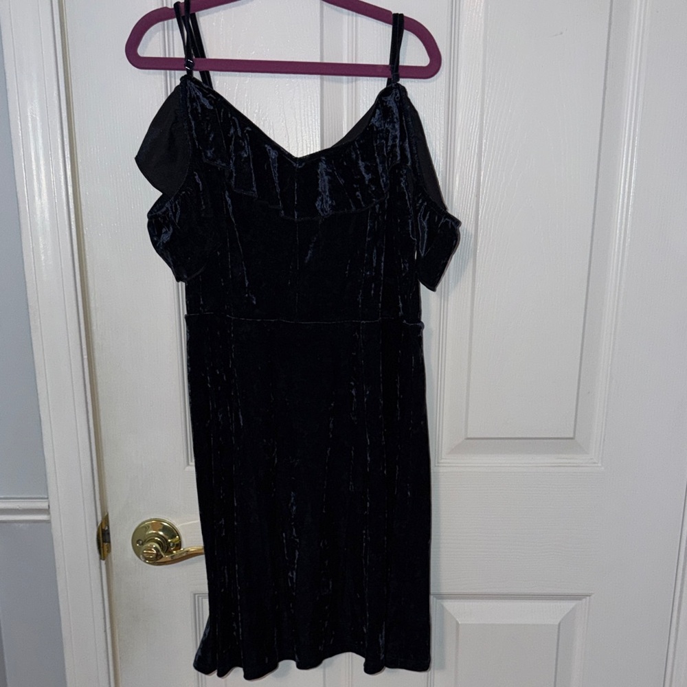 Navy Blue Velvet Cold-Shoulder Slip Dress